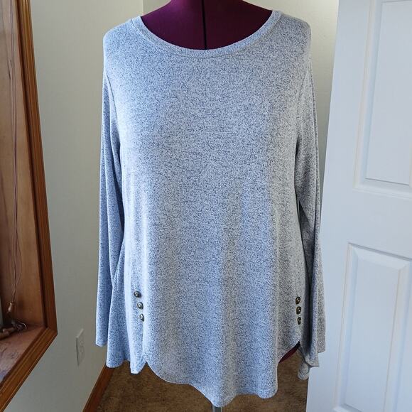 Misia Sweater Tunic Blouse XL blue-grey heather button detail long sleeve scoop - Picture 5 of 12